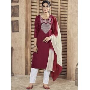 NEW Women’s Traditional Function Wear Viscose Salwar Suit Red Kurta SIZE M